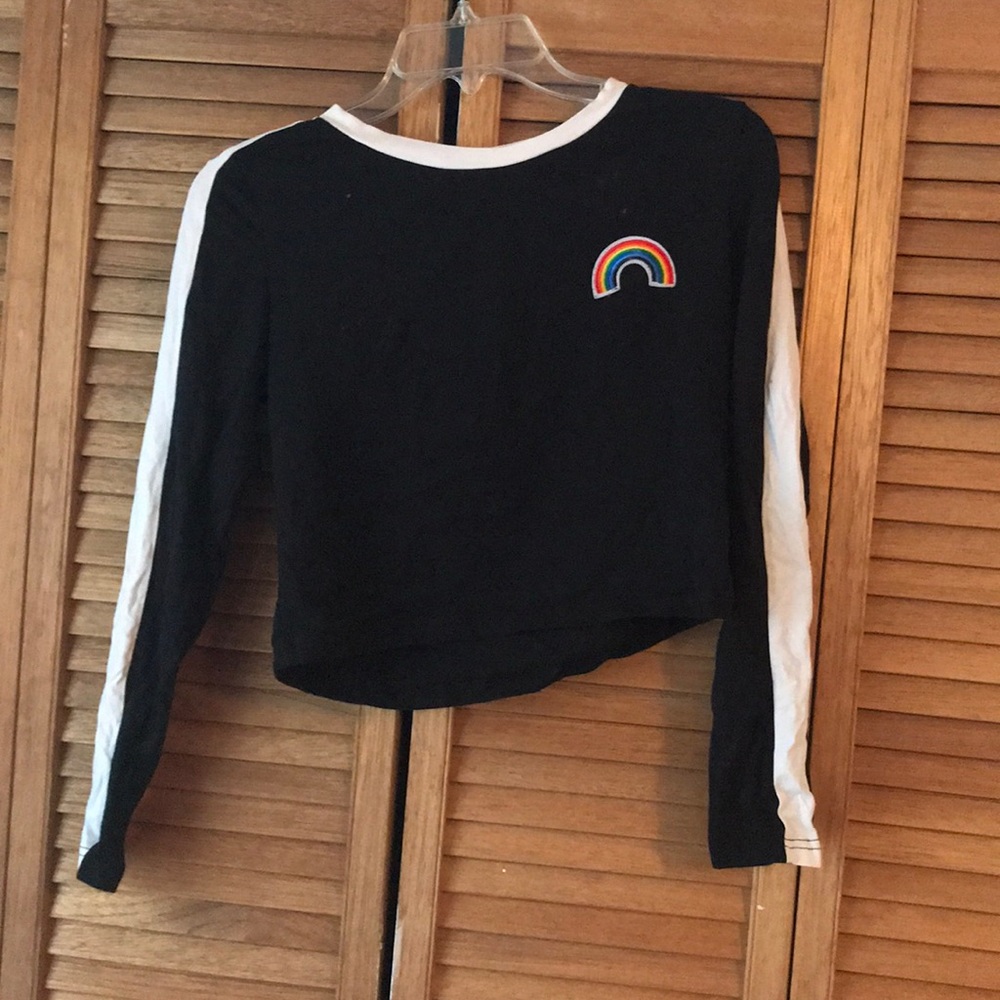 Long sleeve gay pride black crop top